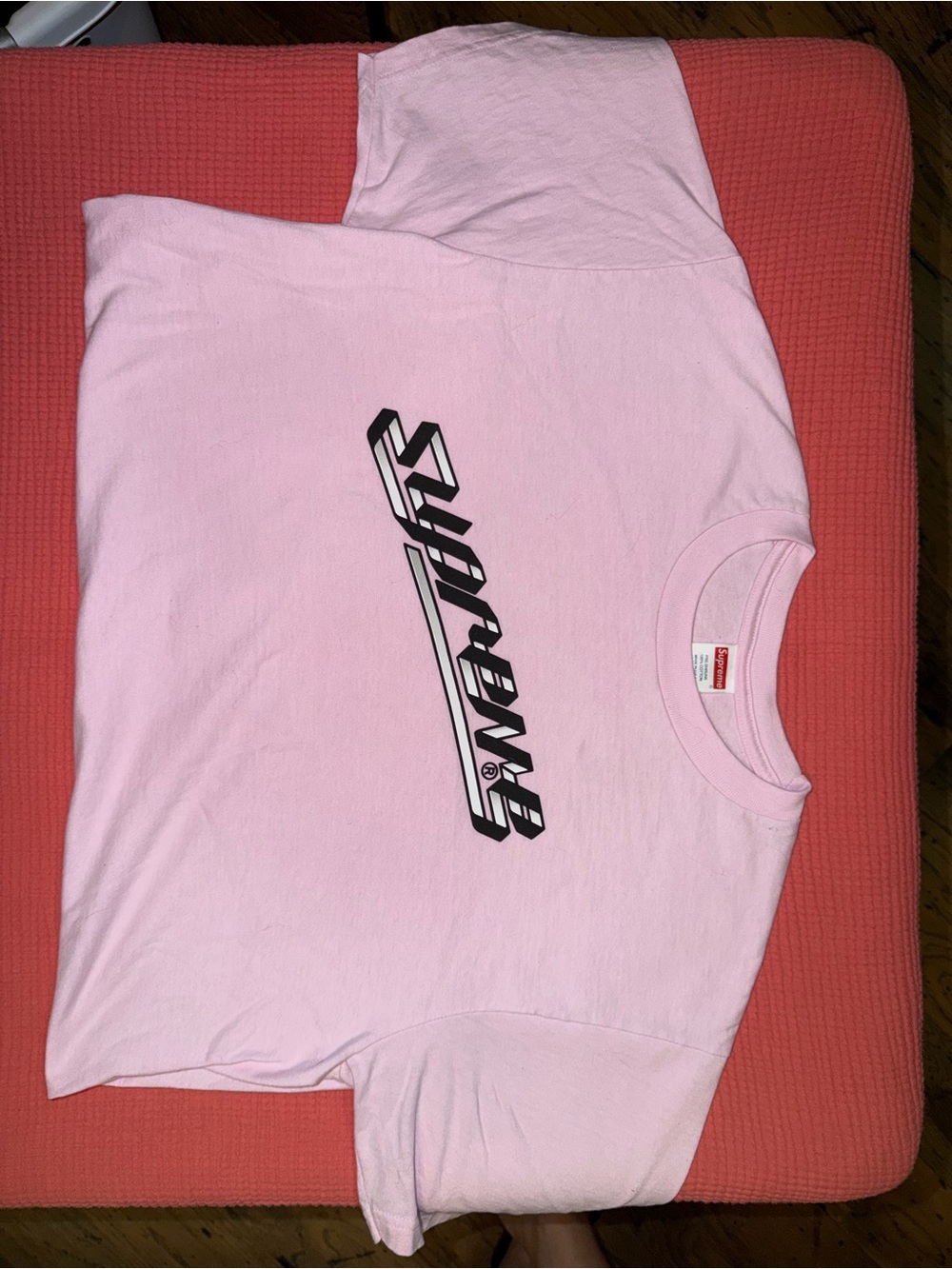 Authentic Supreme Pink Tee with Black 3D-Style Logo